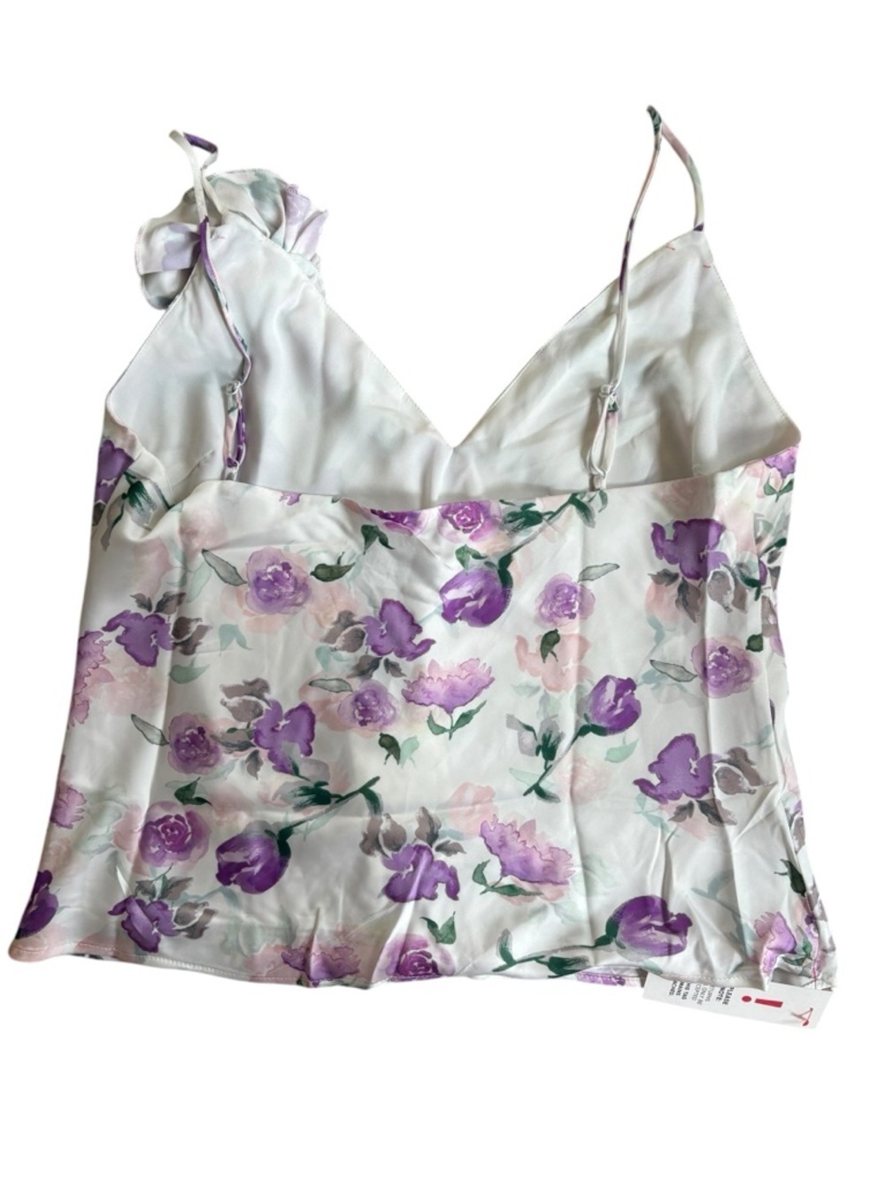 Bardot Wisteria Satin Floral V-Neck Cami with Rosette - White & Purple - Picture 6 of 8